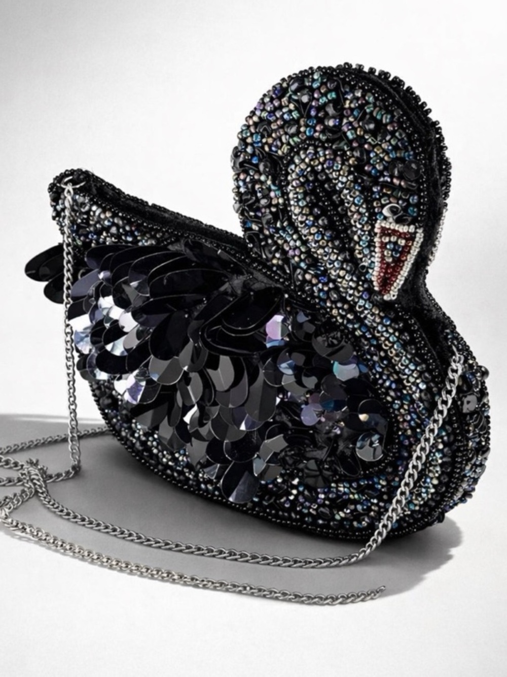 Embellished Black Swan Beaded Evening Bag